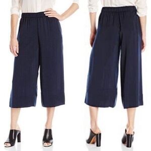 NEW Vince Navy Blue Silk Satin Effect Wide Leg Crop Pants Culottes Size L